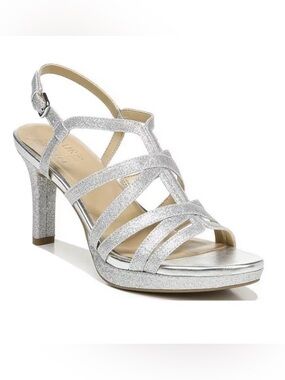 Naturalizer Baylor Silver Glitter Strappy Heels Size 8 NIB